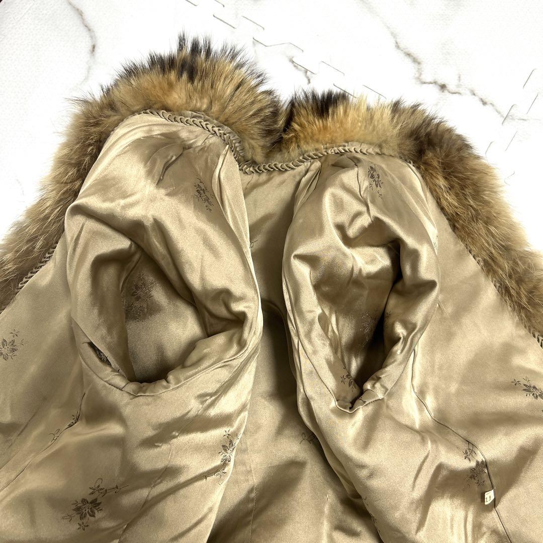 ラクーンファー 本毛皮 コート リアルファー サイズ11 アライグマ 総丈78