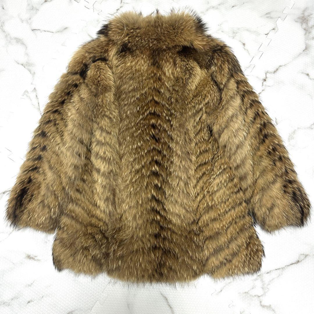 ラクーンファー 本毛皮 コート リアルファー サイズ11 アライグマ 総丈78