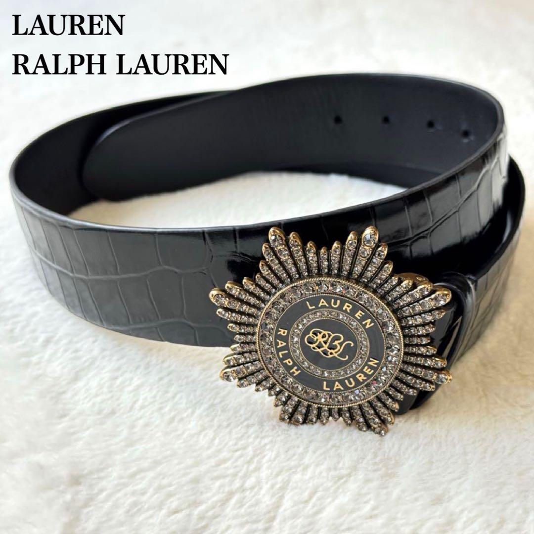 ローレンラルフローレン スターバーストバックル クロコエンボスド ワイド ベルト