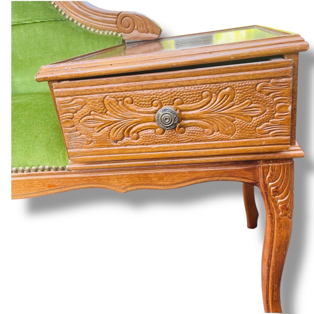 希少色・猫脚✨豪華アンティーク テレフォンベンチ✨ グリーン 英国調 飾り台