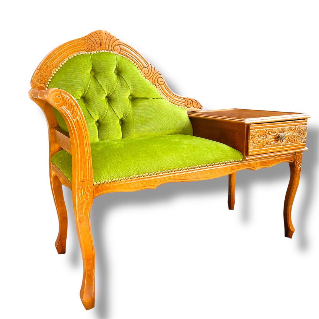 希少色・猫脚✨豪華アンティーク テレフォンベンチ✨ グリーン 英国調 飾り台