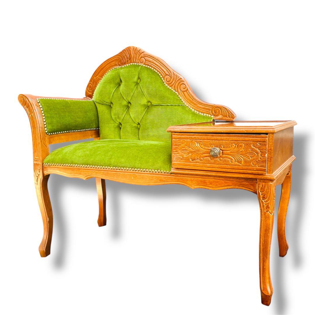 希少色・猫脚✨豪華アンティーク テレフォンベンチ✨ グリーン 英国調 飾り台