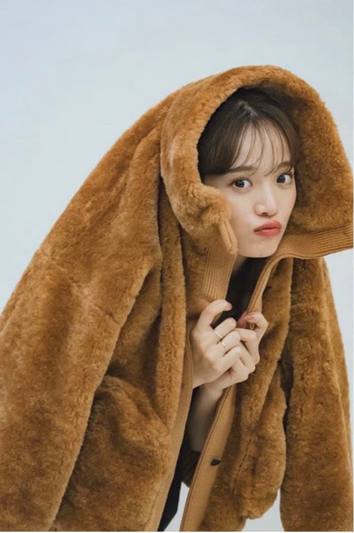 【pinue】スタンドカラーボアジャケットブラウン