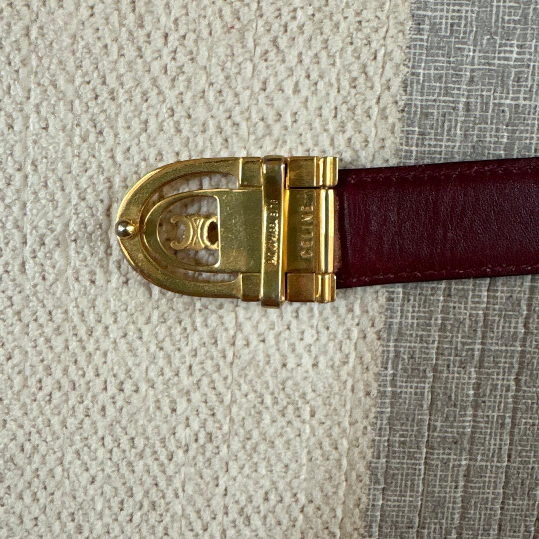 【CELINE】黒赤レザーベルト 金属バックル 約75cm