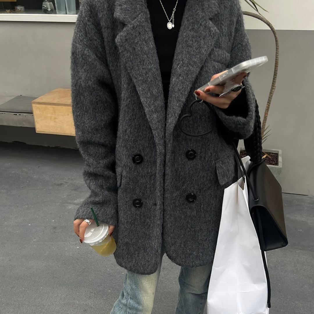 gypsophila ミドル丈オーバーサイズシャギーコート ダークグレー