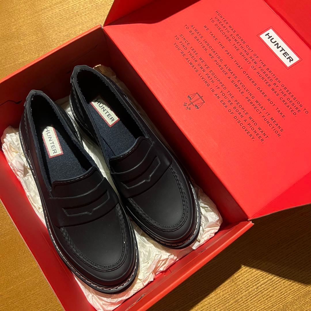 【美品・現行品】HUNTER ハンター　レインシューズ　ローファー　ブラック