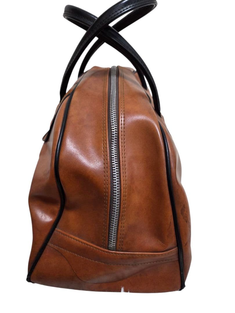 adidas ヴィンテージ レザー ボストンバッグ ロゴ ブラウン