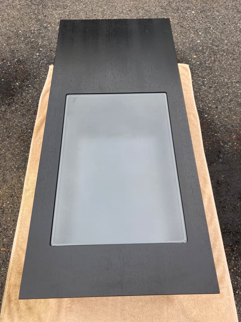 特価❗️大塚家具　木製リビングテーブルガラス天板　モダン黒ローテーブル 引き出し