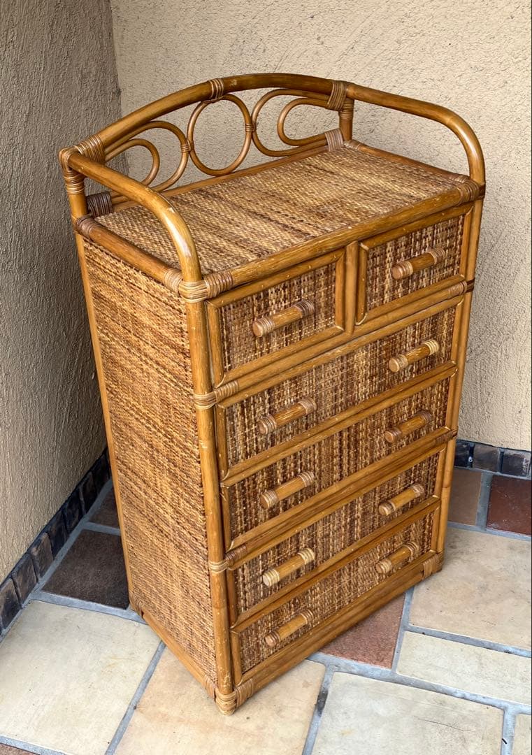 人気 ラタン 5段チェスト ラタンチェスト 籐チェスト 籐タンス