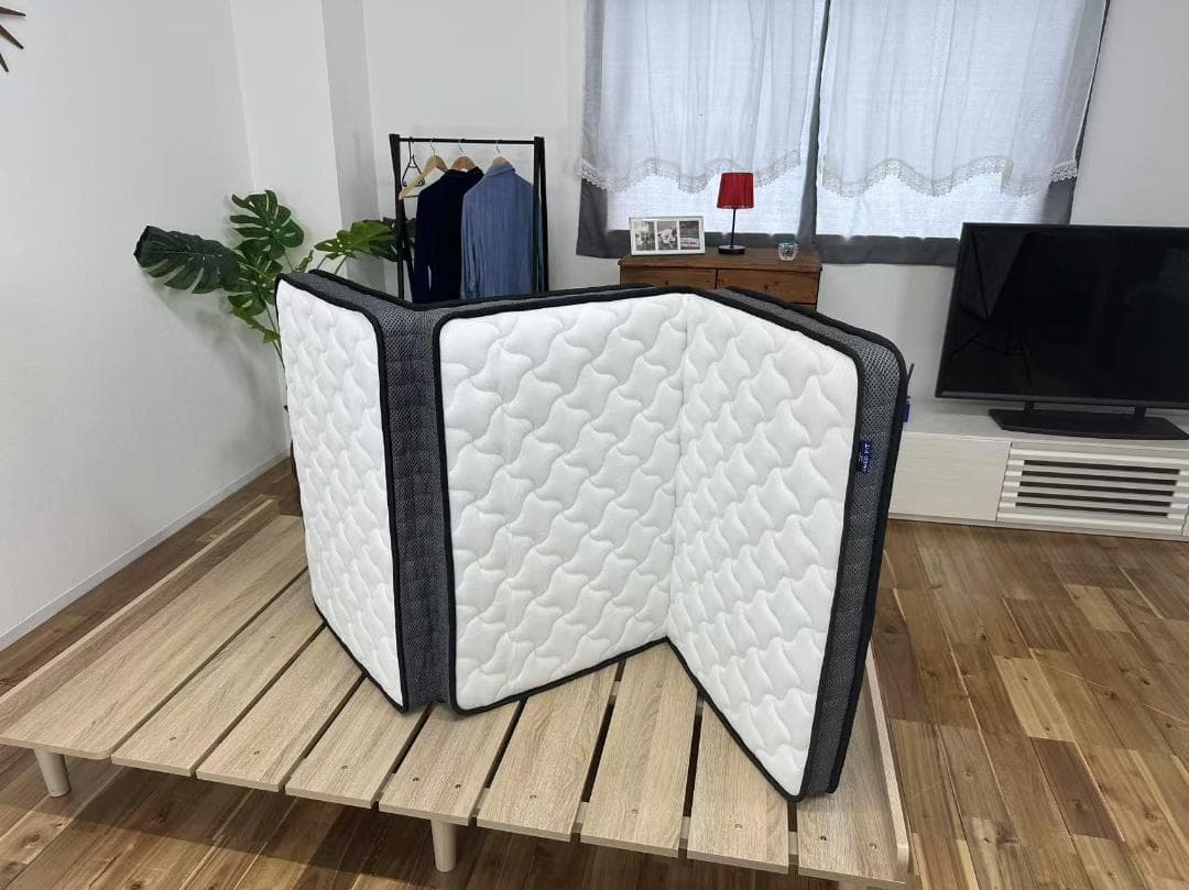 三つ折りマットレスシングル 折り畳み 厚み11cm 竹炭ウレタンポケットコイル