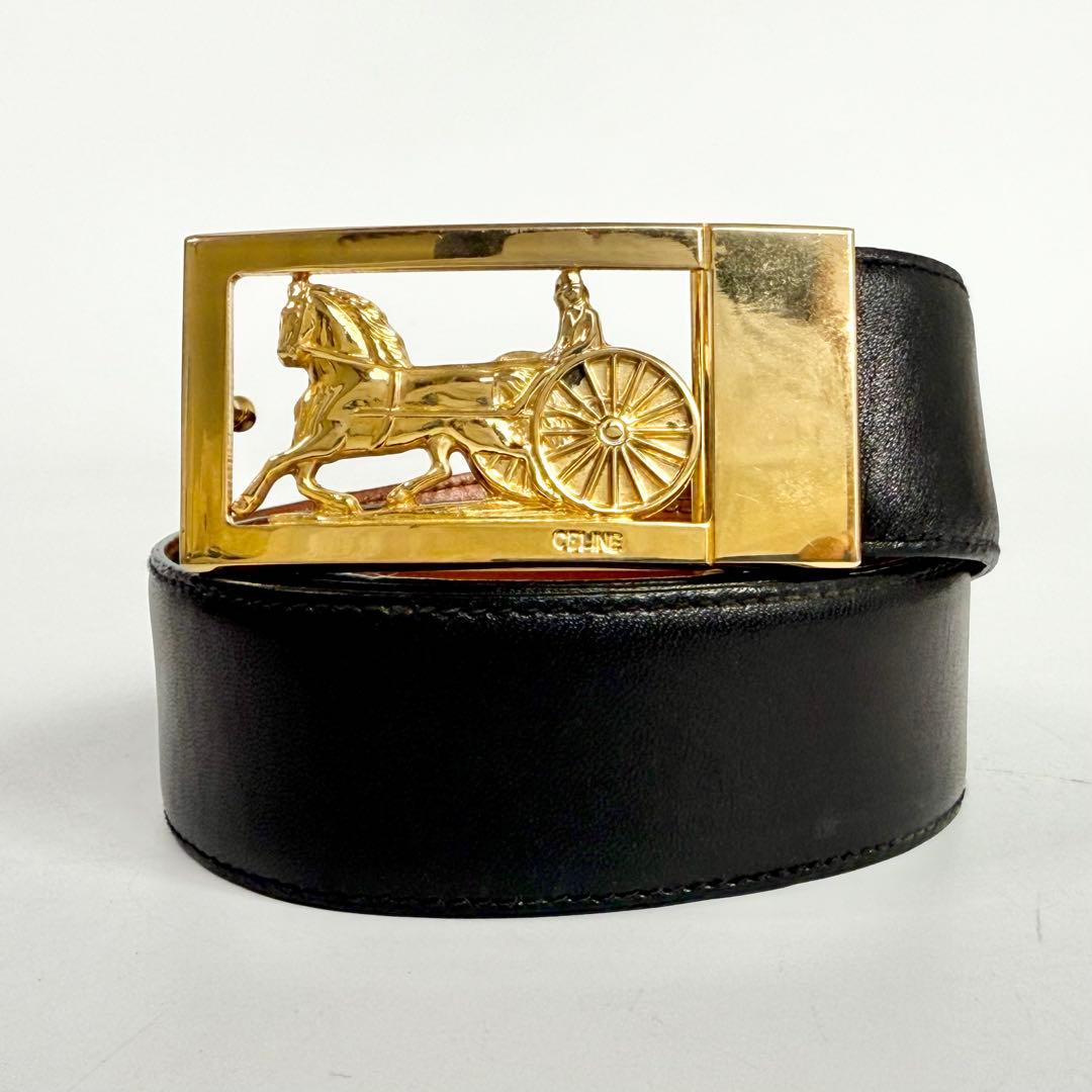 CELINE セリーヌ 馬車 ベルト レザー ブラック C546