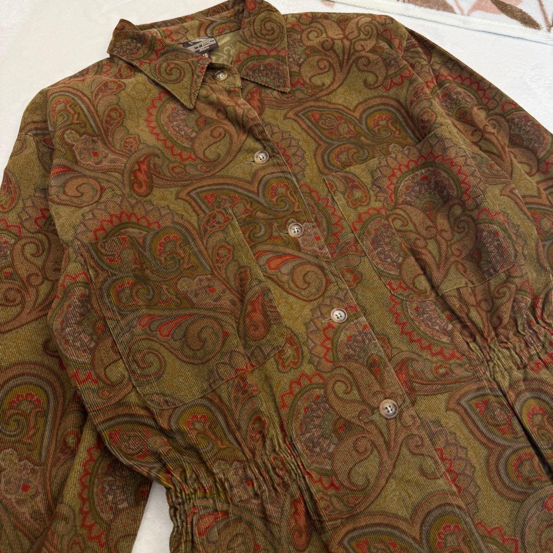 美品 ETRO エトロ ペイズリー柄 コーデュロイ ワンピース 46 イタリア製