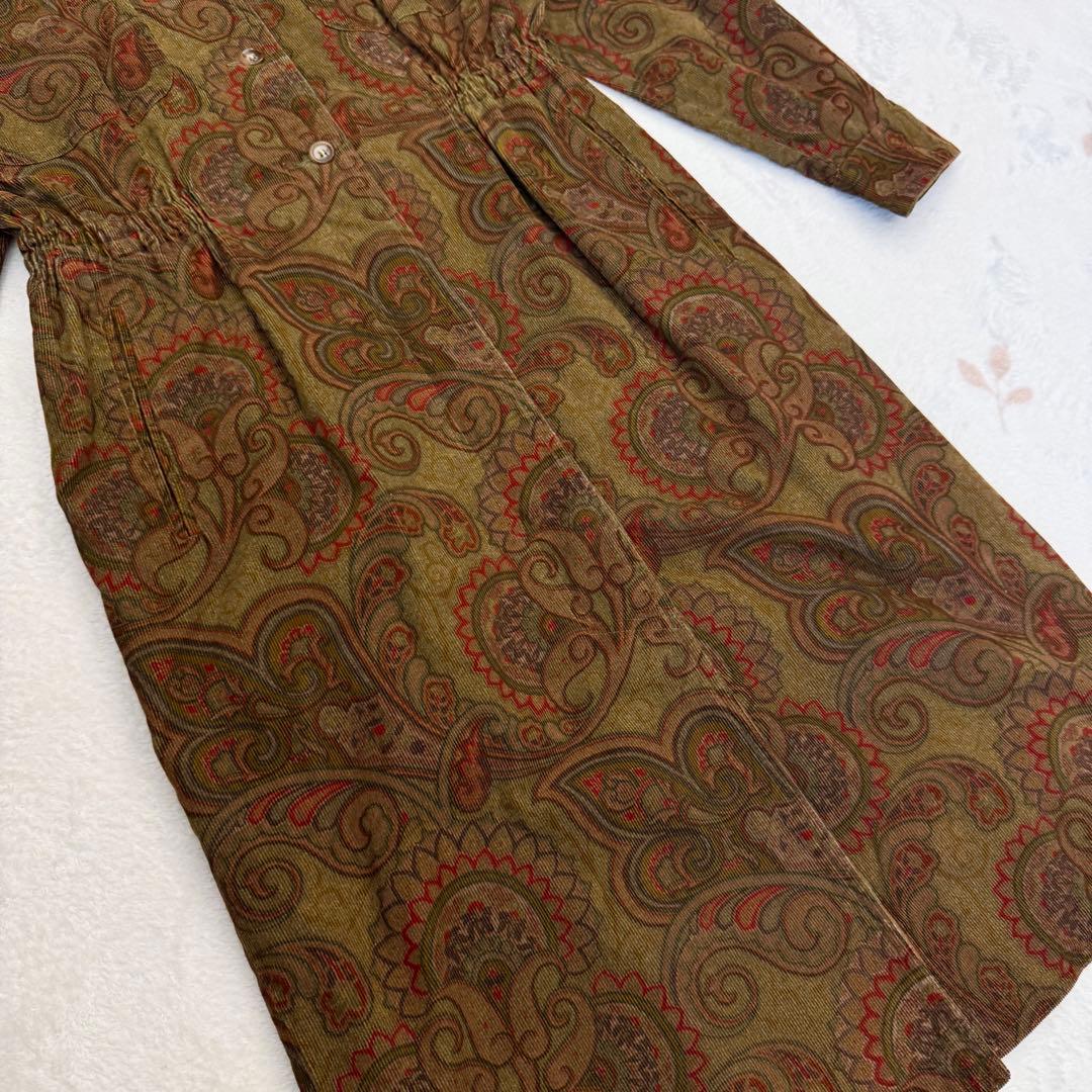美品 ETRO エトロ ペイズリー柄 コーデュロイ ワンピース 46 イタリア製