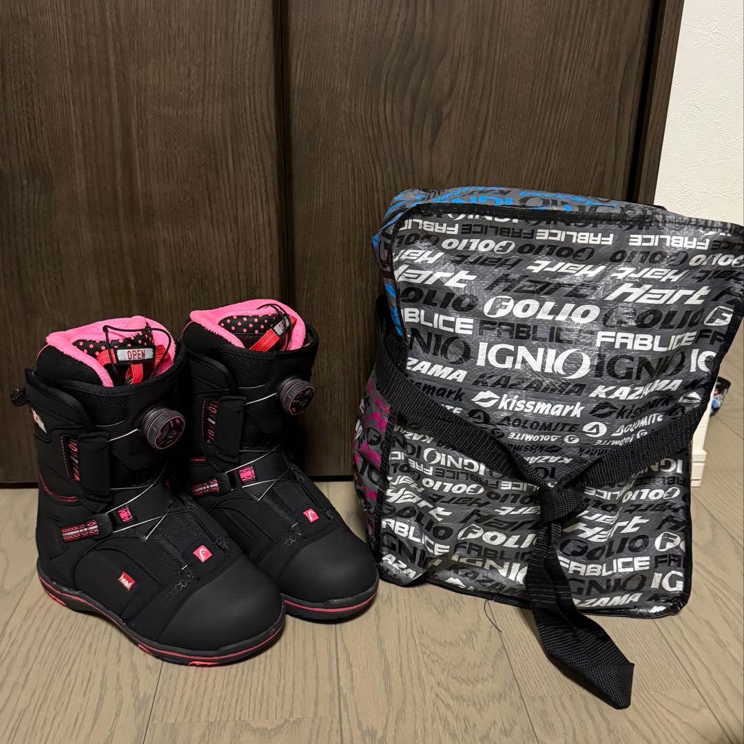 女性用スノーボードブーツ ブラック/ピンク 23cm