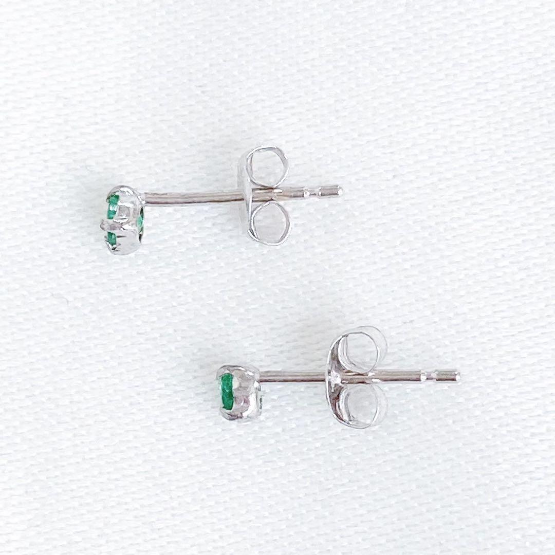エメラルド 一粒ピアス k18wg グリーン 緑 ホワイトゴールド 5月誕生石