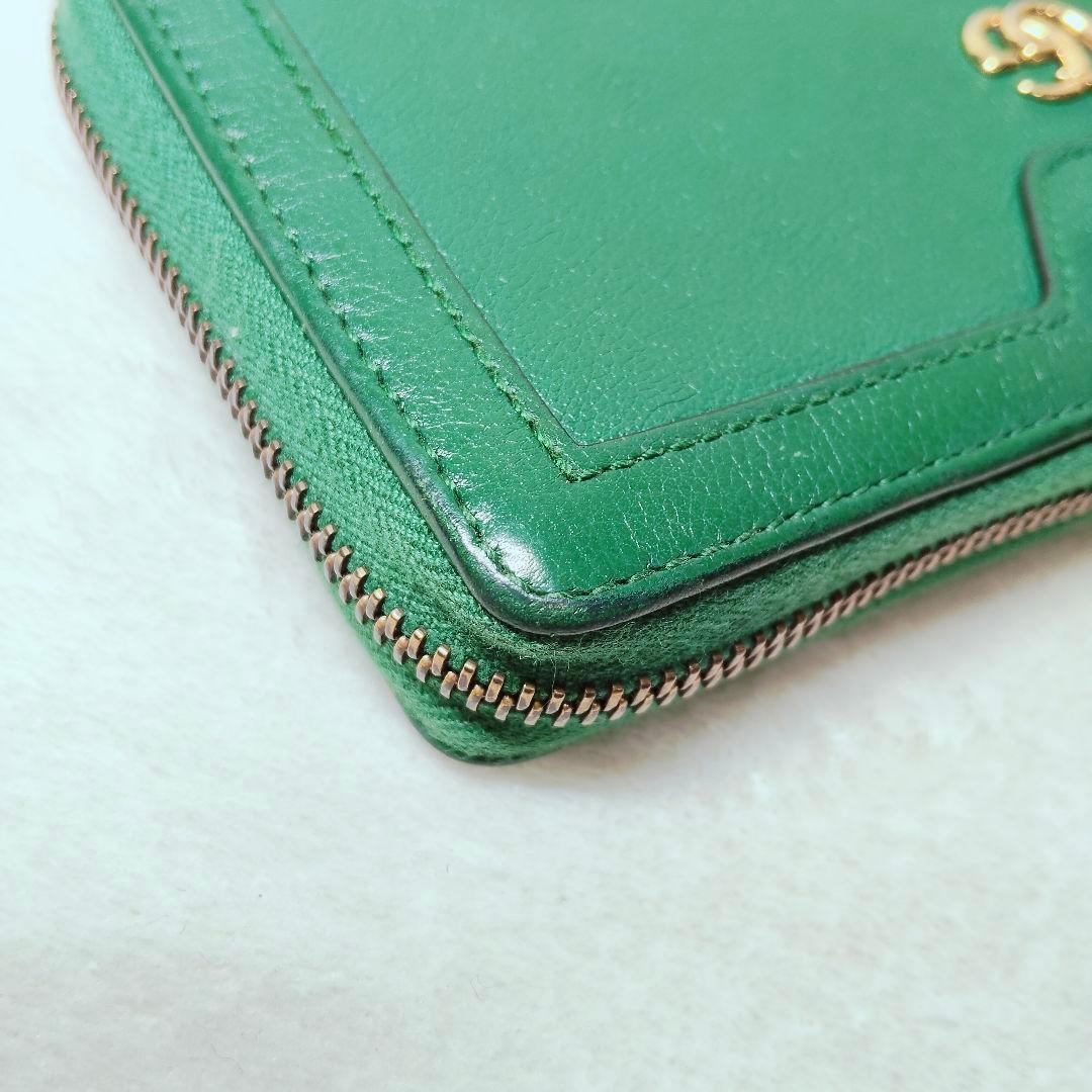 美品 付属付き 希少 グッチ 長財布 GG マーモント バンブー 緑