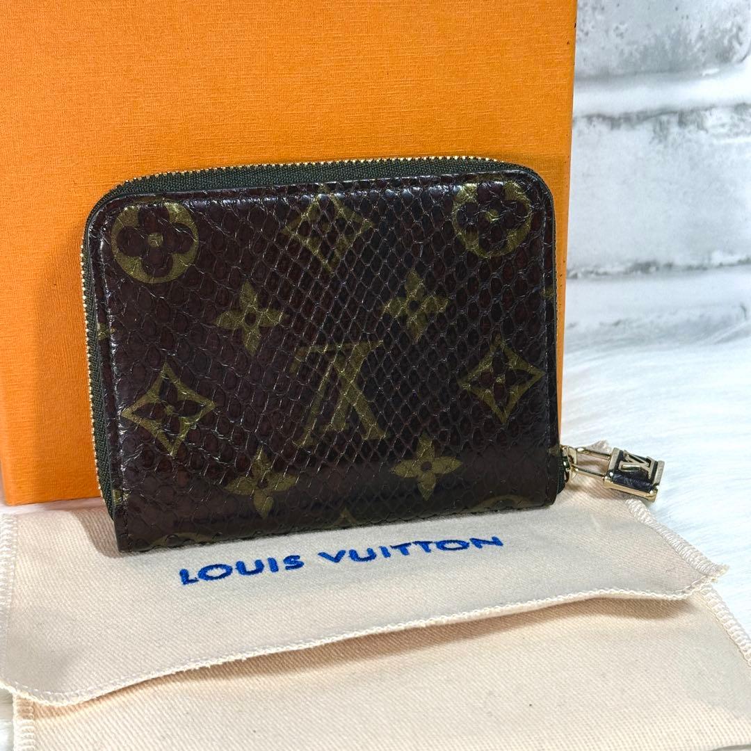 美品 ルイヴィトン パイソン モノグラム ジッピーパース ラウンド 茶色