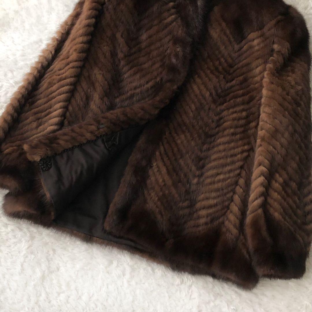 毛皮コート ファーコート リアル ミンク ブラウン M 肉厚 フレア モコモコ