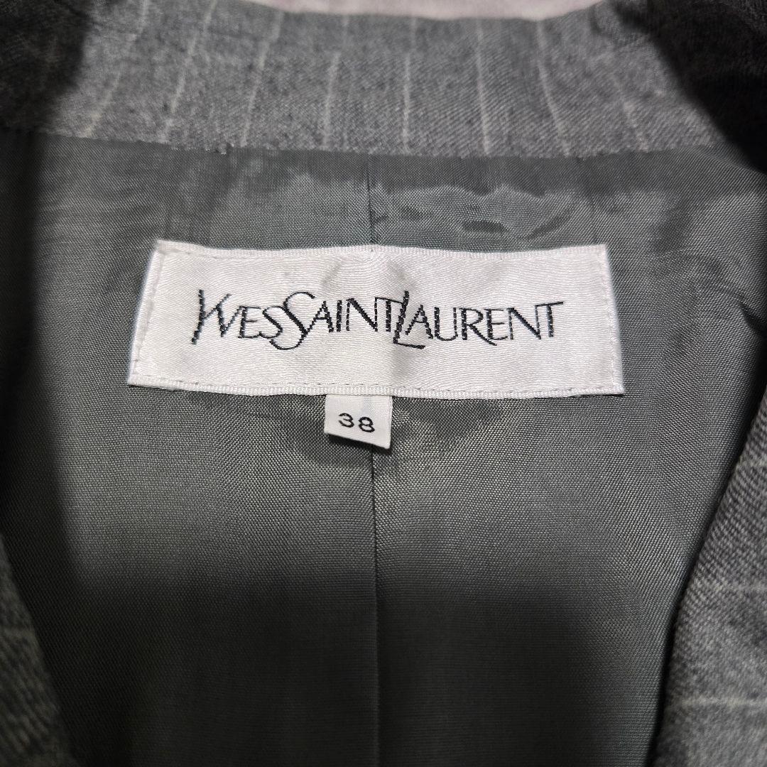 イヴサンローラン ダブル テーラードジャケット グレー ストライプ M