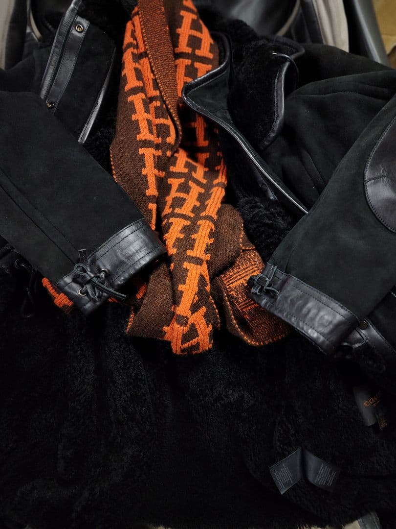 COACH フード付き取り外し可能ブラックスエード ムートンコート