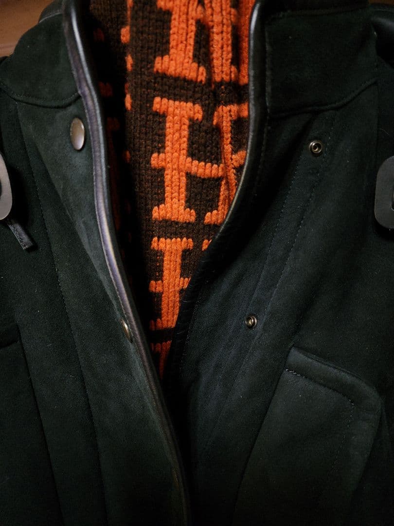 COACH フード付き取り外し可能ブラックスエード ムートンコート