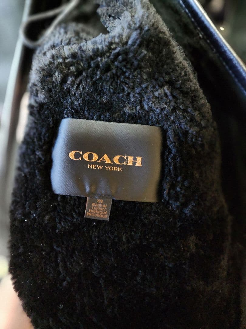 COACH フード付き取り外し可能ブラックスエード ムートンコート