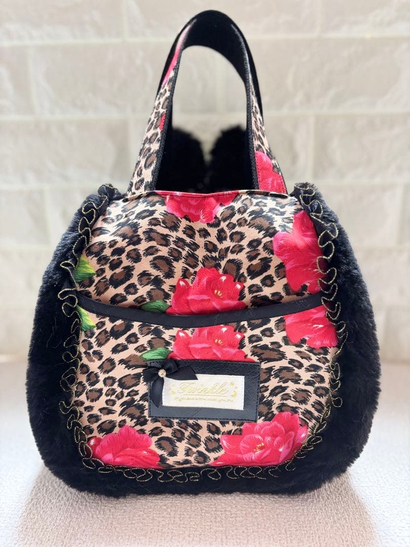 牡*❁様 コヤンイサムチョン　ハンドメイド　ファーバッグ　ヒョウ柄黒　ルミちゃん