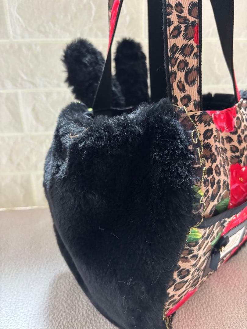 牡*❁様 コヤンイサムチョン　ハンドメイド　ファーバッグ　ヒョウ柄黒　ルミちゃん