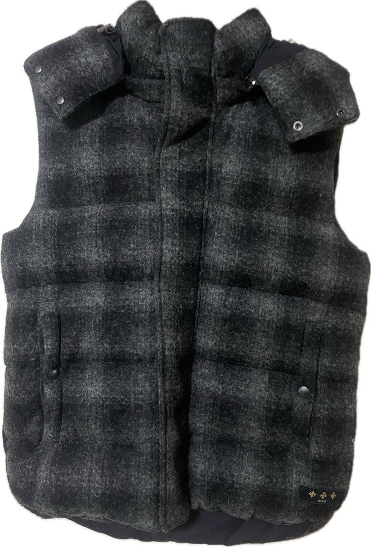 TATRAS フード付きダウンベスト グレー系チェック柄