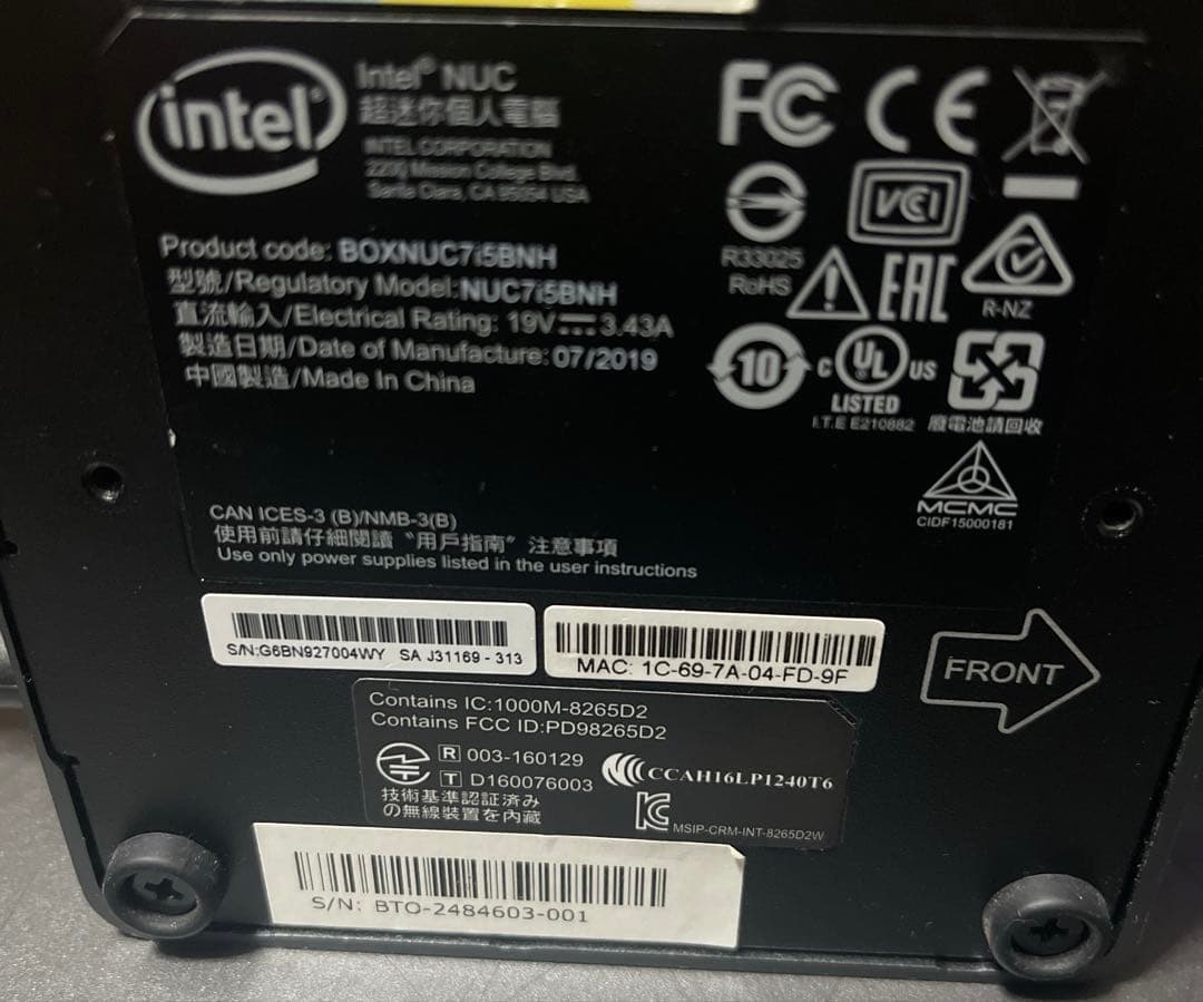 ミニ PC IntelNUC NUC7BNH i5-500SSD-8GBRAM
