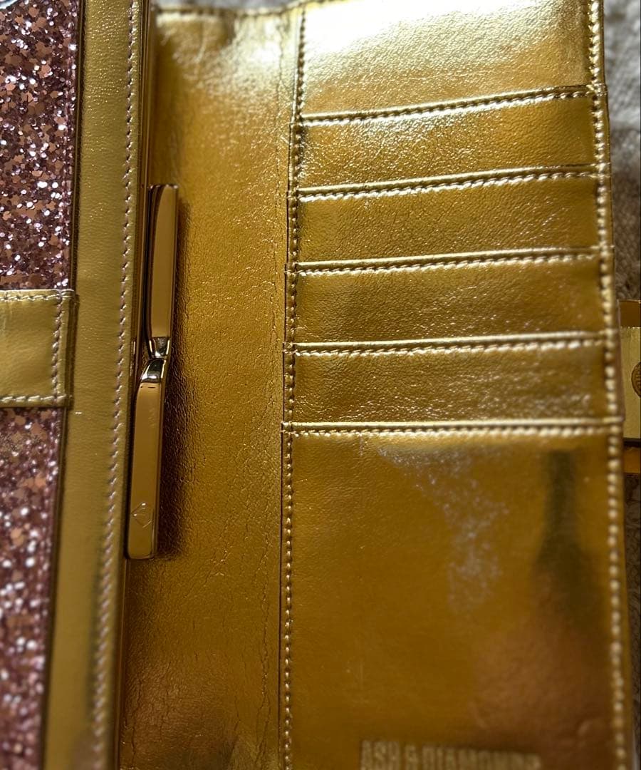 新品 ASH & DIAMONDS 長財布 ピンクグリッター　ストラップ付