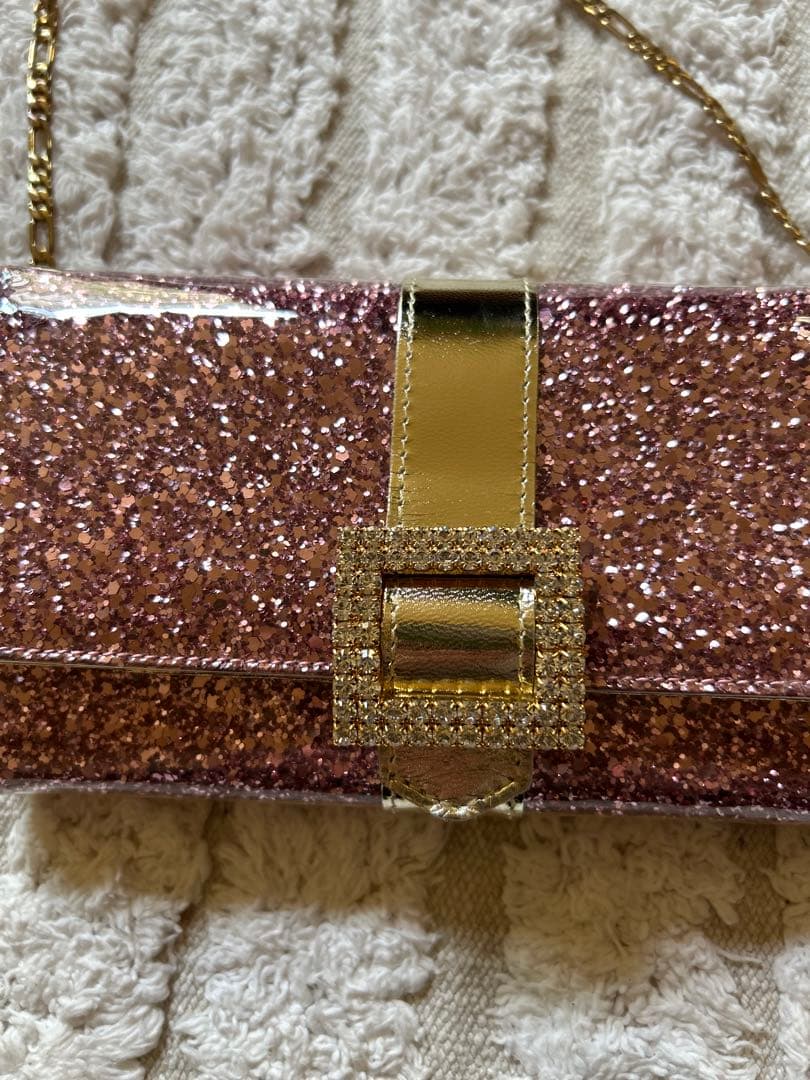 新品 ASH & DIAMONDS 長財布 ピンクグリッター　ストラップ付