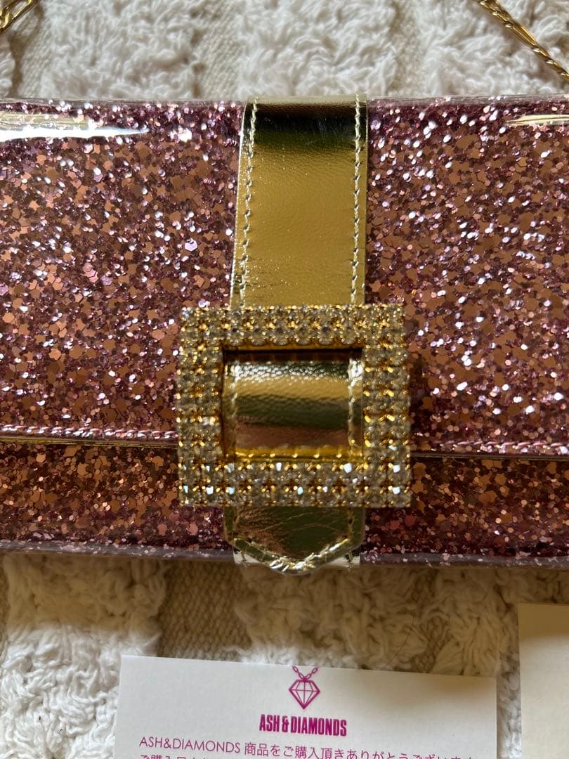 新品 ASH & DIAMONDS 長財布 ピンクグリッター　ストラップ付