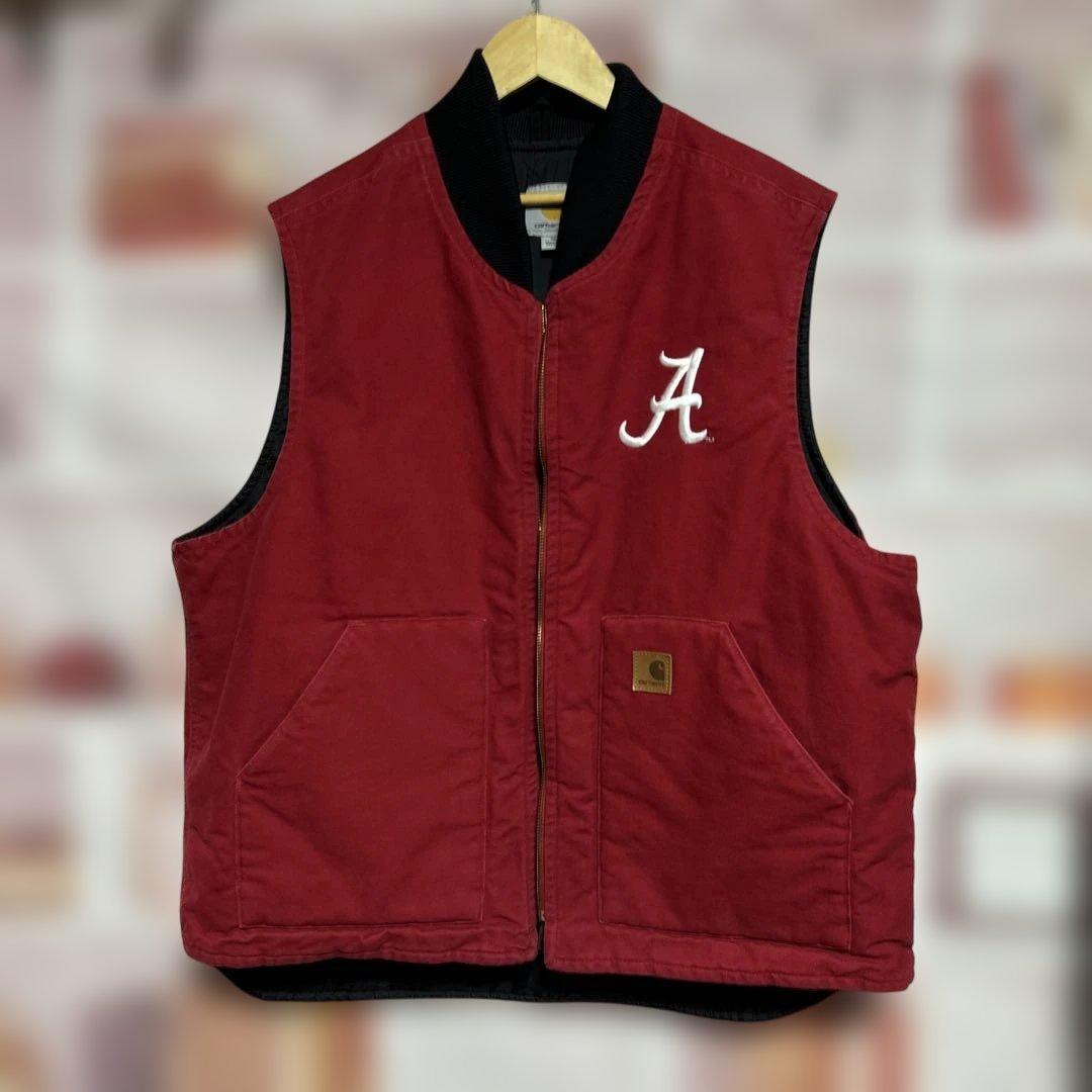 レア美品　Carhartt ダックベスト カーディナルレッドXL カレッジロゴ