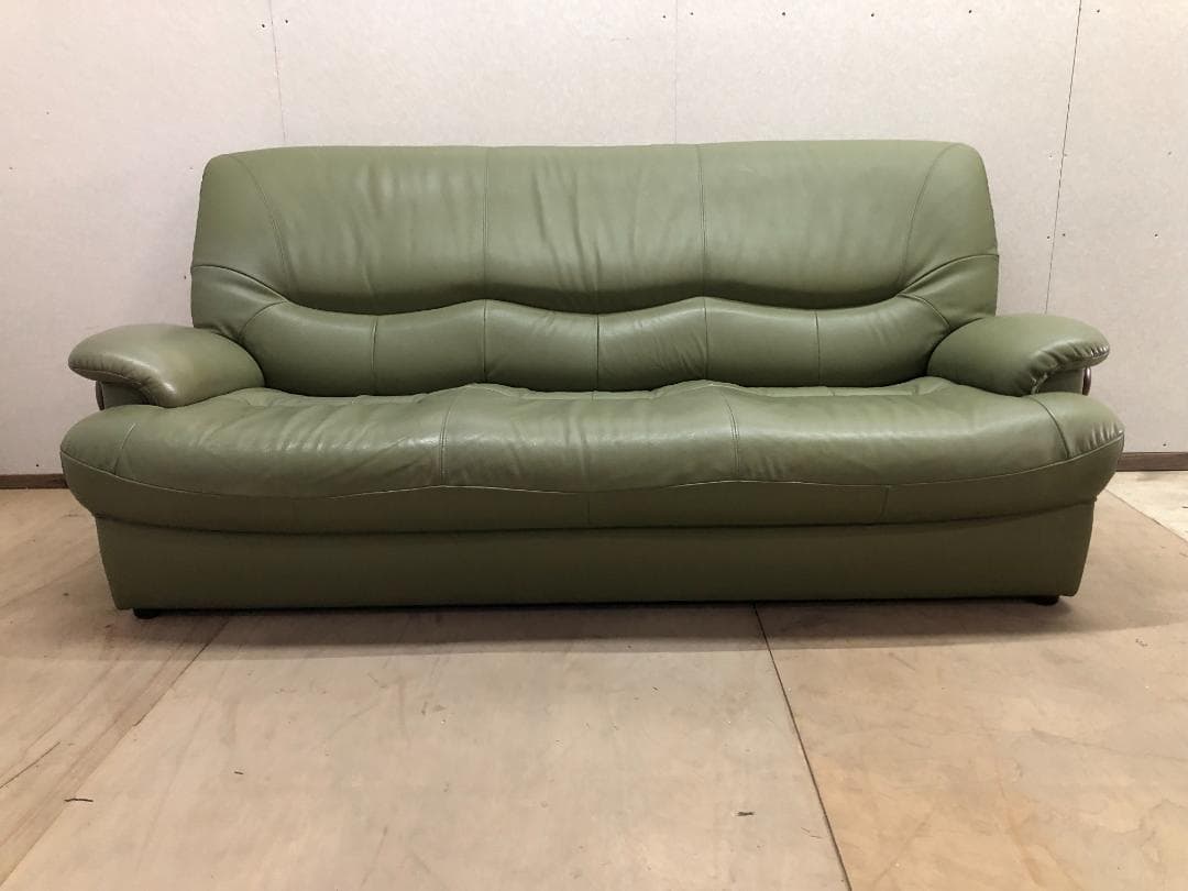 カリモク チターノ　 ソファ3　人掛け　本革　グリーン　1109-2