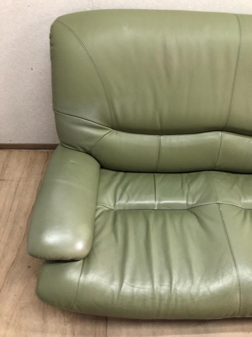 カリモク チターノ　 ソファ3　人掛け　本革　グリーン　1109-2