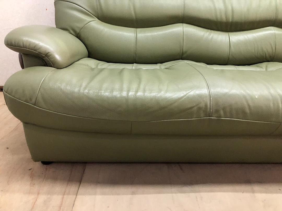 カリモク チターノ　 ソファ3　人掛け　本革　グリーン　1109-2