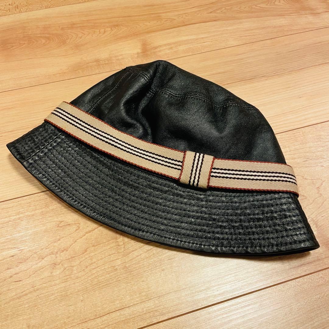 ⭐️美品⭐️ BURBERRY レザー バケットハット ノバチェック　L ブラック