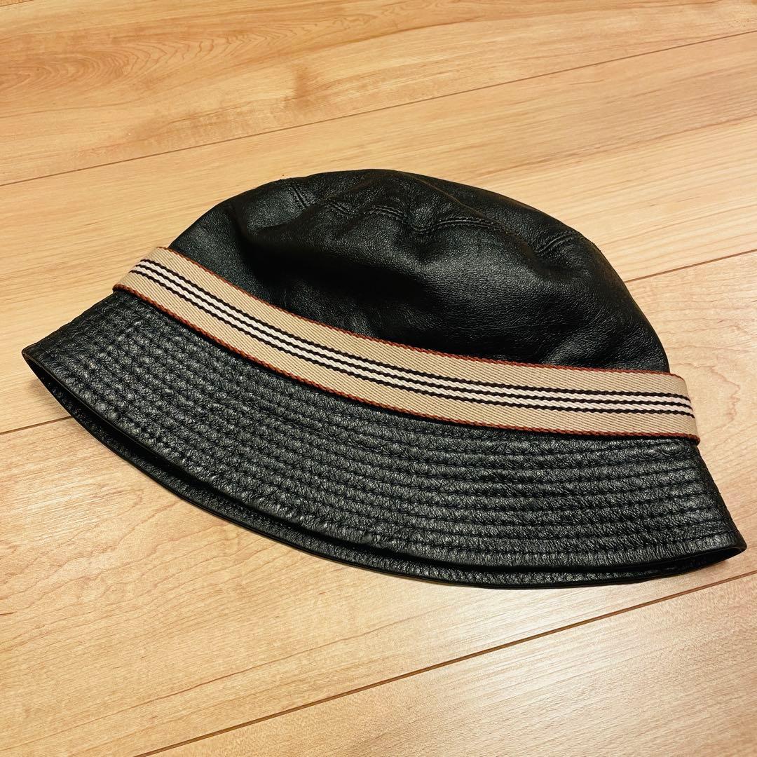 ⭐️美品⭐️ BURBERRY レザー バケットハット ノバチェック　L ブラック