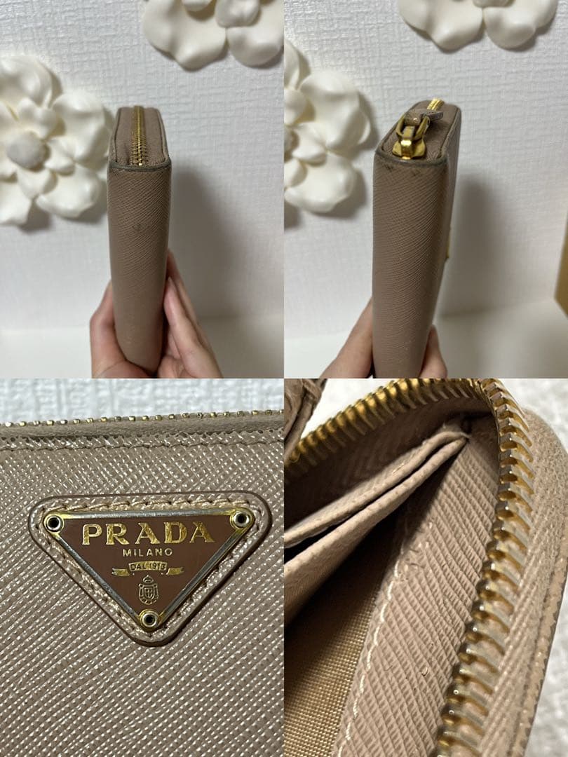 PRADA プラダ サフィアーノ ラウンドファスナー 長財布 ベージュ 三角ロゴ