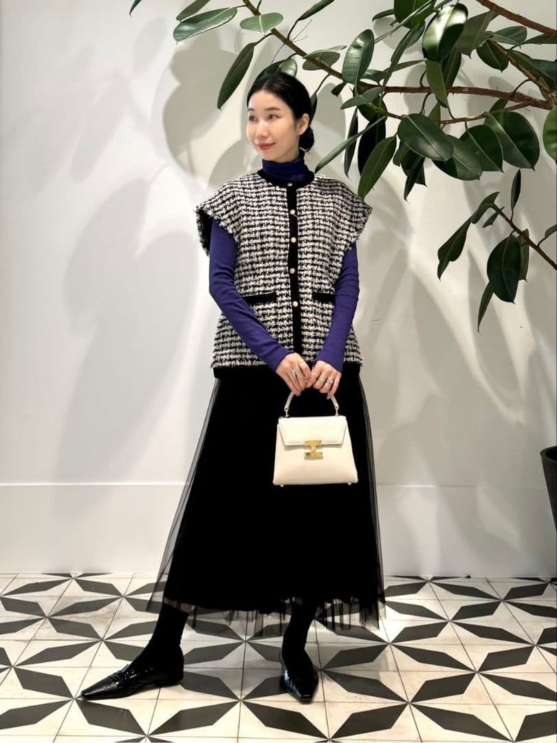 新品【Ballsey】ニットコンビツイード フレンチスリーブジレ