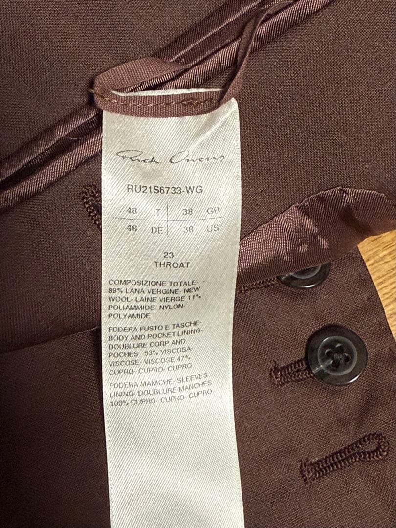 Rick Owensシングルブレストブレザーブラウン RU21S6733-WG