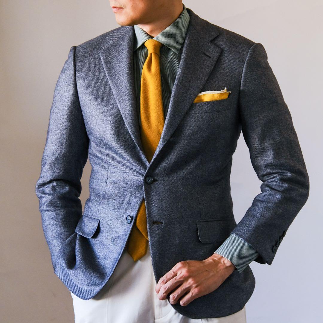 BrioniブリオーニシルクカシミアフラノジャケットPARLAMENTO青46