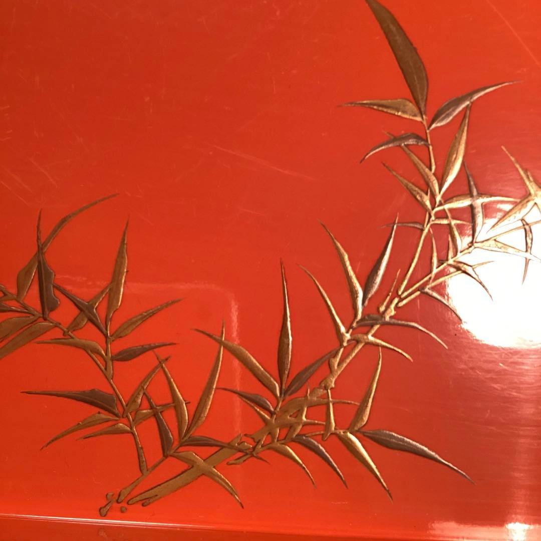 A3014 木製盆　根來　皆朱　隅切　四君子蒔絵　盆　１枚エガ❣️