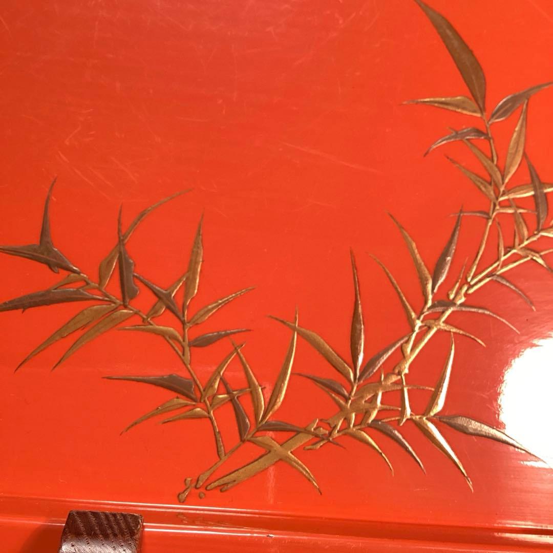 A3014 木製盆　根來　皆朱　隅切　四君子蒔絵　盆　１枚エガ❣️