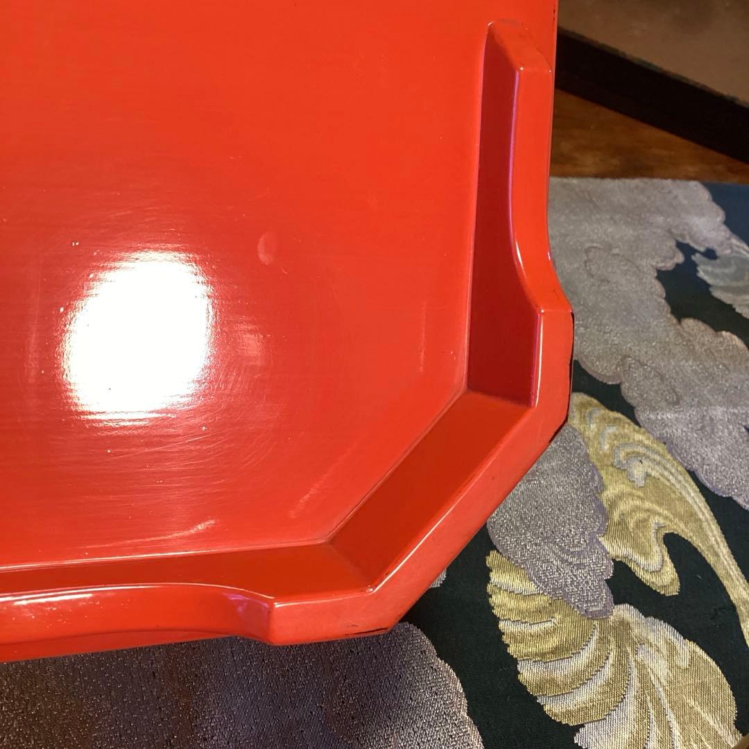 A3014 木製盆　根來　皆朱　隅切　四君子蒔絵　盆　１枚エガ❣️