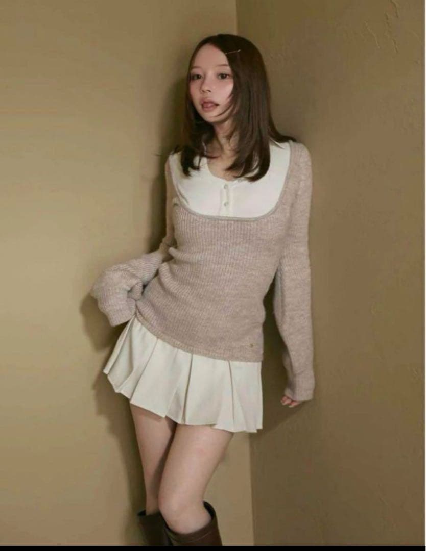 andmary Demi layered mini dress ベージュ