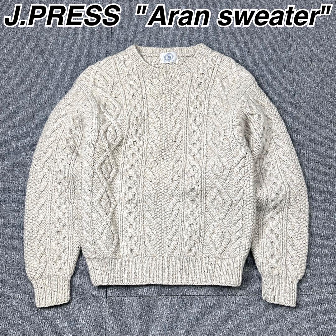 90s J.PRESS シルク混 ウール アランニットセーター ジェイプレス