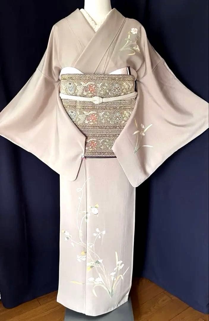 【訪問着】京加賀友禅　松本健一　優美な手描き友禅　亜麻色　＋　身幅直し