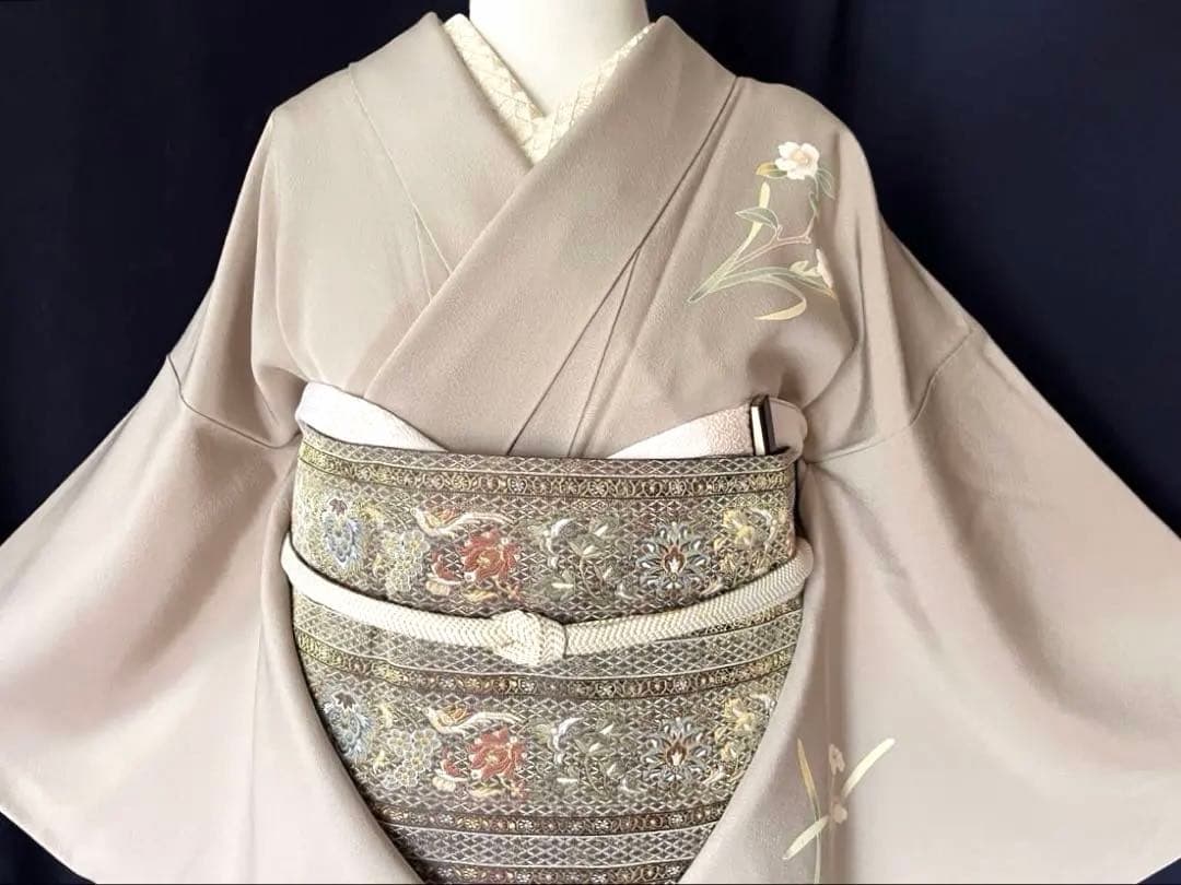 【訪問着】京加賀友禅　松本健一　優美な手描き友禅　亜麻色　＋　身幅直し